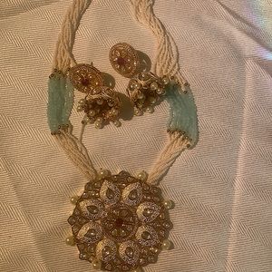 Beautiful unique pear and crystal necklace with matching earrings